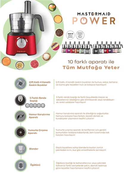 Karaca Mastermaid Power Multifunctional 10 in 1 Galaxy Grey Gıda Hazırlama Seti 2000w - Resim 6