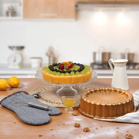 Serenk Fun Cooking Papatya Sarı Tart Kalıbı - 28 cm Alüminyum Döküm, Yanmaz Yapışmaz Granit Kaplama - Resim 6