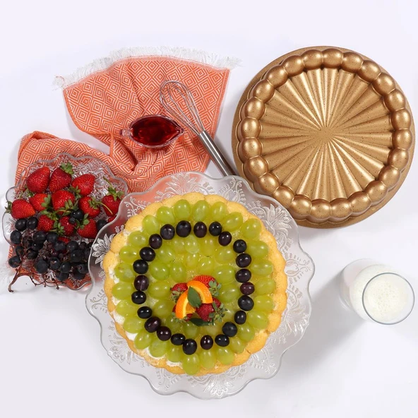 Serenk Fun Cooking Papatya Sarı Tart Kalıbı - 28 cm Alüminyum Döküm, Yanmaz Yapışmaz Granit Kaplama - Resim 4