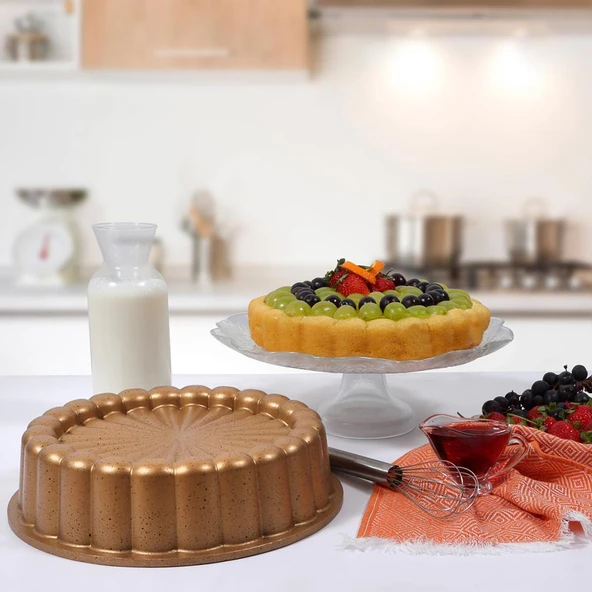 Serenk Fun Cooking Papatya Sarı Tart Kalıbı - 28 cm Alüminyum Döküm, Yanmaz Yapışmaz Granit Kaplama - Resim 5