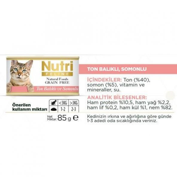 Nutri Feline Tahılsız Ton Balıklı Somonlu Kedi Konservesi 85 Gr - 3