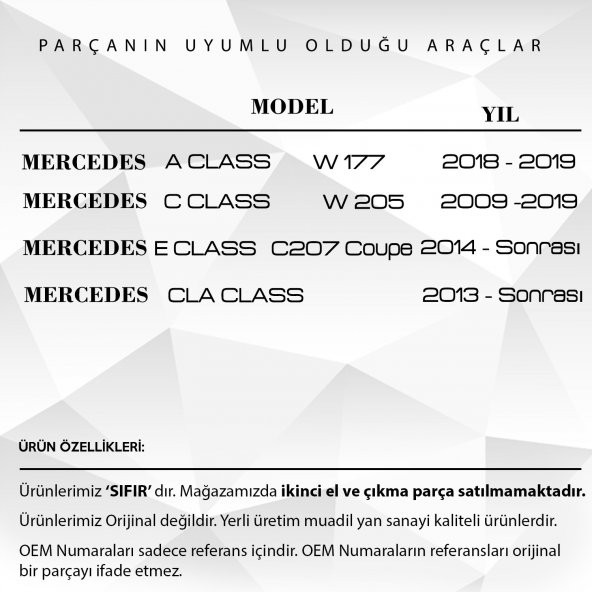 Mercedes W205 W177 C,CLA, A, E Class için Sunroof Tamir Takımı - 2