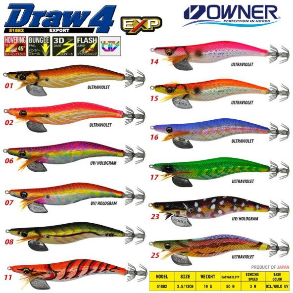 Owner 51882 Draw Squid ED-3,5 - Green Trick Red - 2