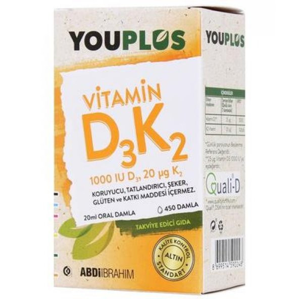 YouPlus Vitamin D3K2 1000 IU Damla 20 ml Takviye Gıda