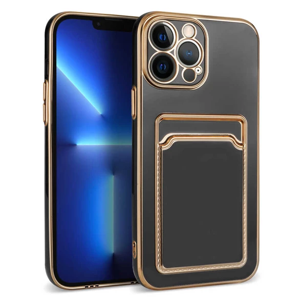 Apple iPhone 12 Pro Max Kılıf Bark Kartlıklı Kenarları Altın Renk - Resim 3