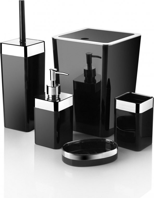 Noble Life Plus 5 Parça Akrilik Metalize Kaplamalı Lüx Banyo Seti Siyah