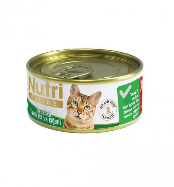 Nutri Feline Tahılsız Tavuklu Ton Balıklı Ciğerli Kedi Konservesi 85 Gr