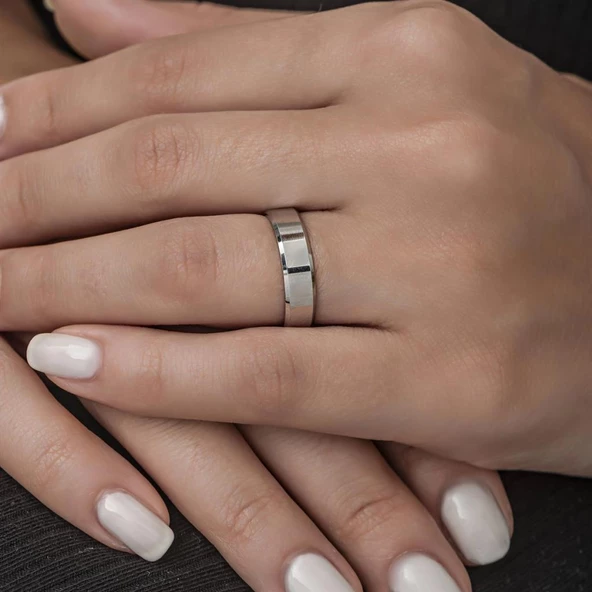 6 mm Bombeli Çatı Modeli Düz Klasik Gümüş Tek Alyans Yüzük - 4