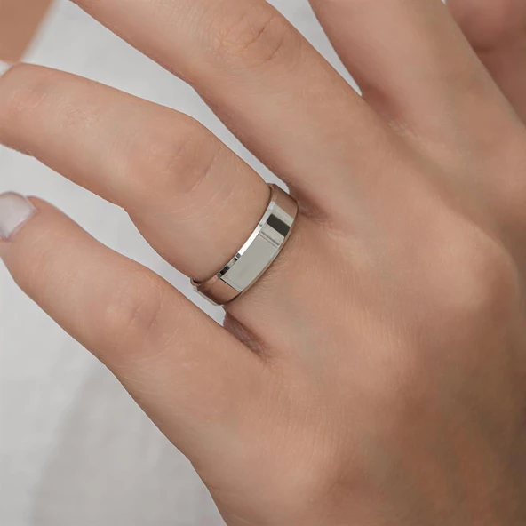 6 mm Bombeli Çatı Modeli Düz Klasik Gümüş Tek Alyans Yüzük - 10