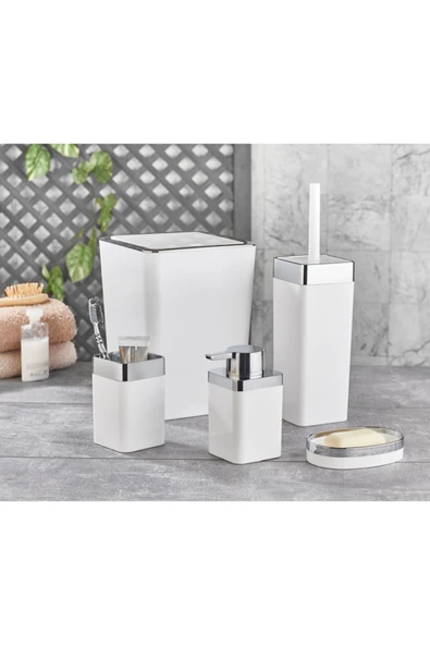 Life Plus 5 Parça Akrilik Metalize Kaplamalı Lüx Banyo Seti Beyaz ürün görseli 1