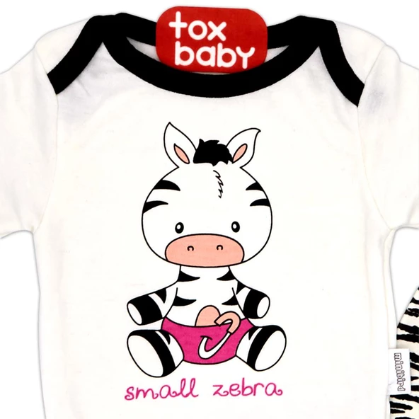 (3 Parça) Zebra Baskılı Badili Beyaz Bebek Takım (3,6 Ay) - 2