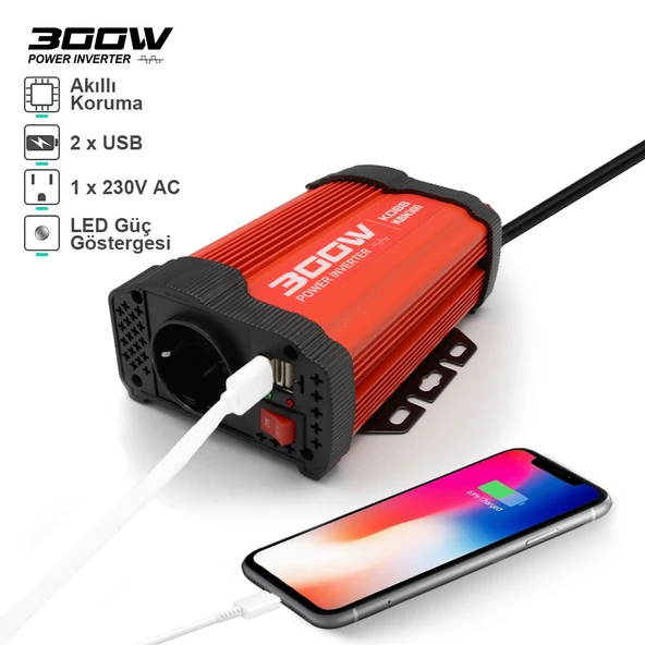 KOBB KBN300 12V/220V 300Watt Modifiye Sinüs Dönüştürücü İnvertör - 2