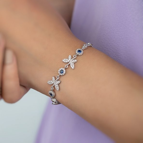 Gümüş Pazarım Safir Taşlı Kelebek Motifli Gümüş Bileklik - Resim 2