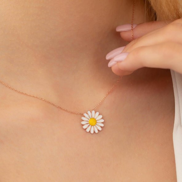 Gümüş Pazarım Mineli Papatya Gümüş Kolye ürün görseli 1