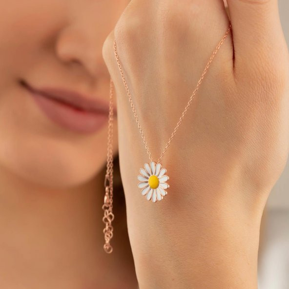 Gümüş Pazarım Mineli Papatya Gümüş Kolye - Resim 2