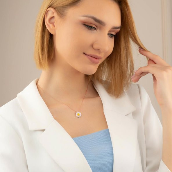 Gümüş Pazarım Mineli Papatya Gümüş Kolye - Resim 3