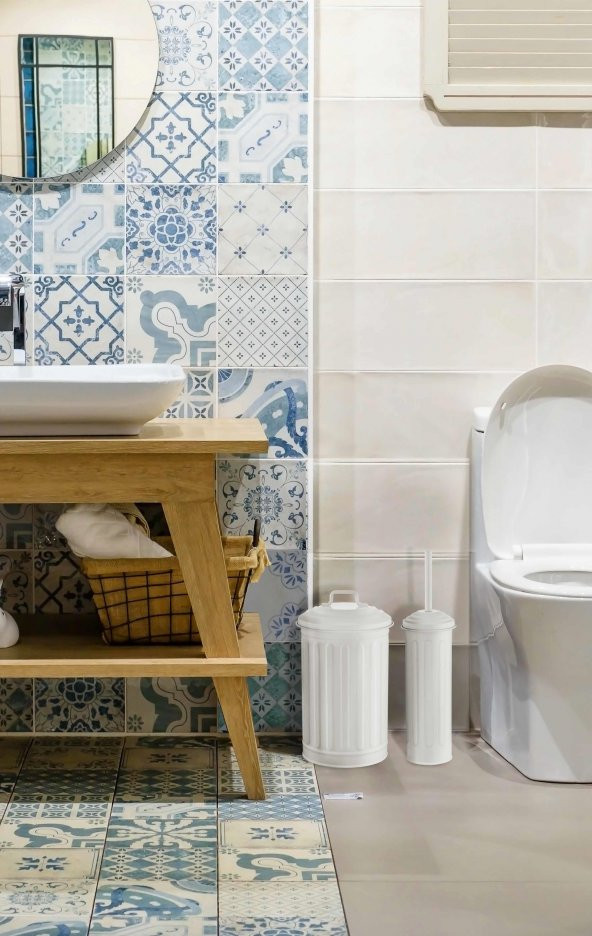 The Mia Çöp Kovası & Tuvalet Fırçası Seti Beyaz - Resim 2