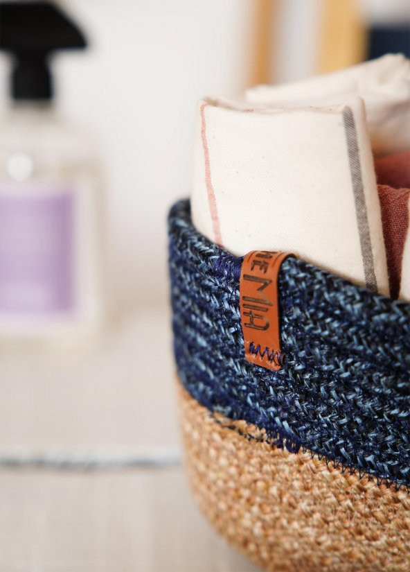 The Mia Jutte Yuvarlak Sepet Bambu Lacivert 20x13 Cm - Resim 3