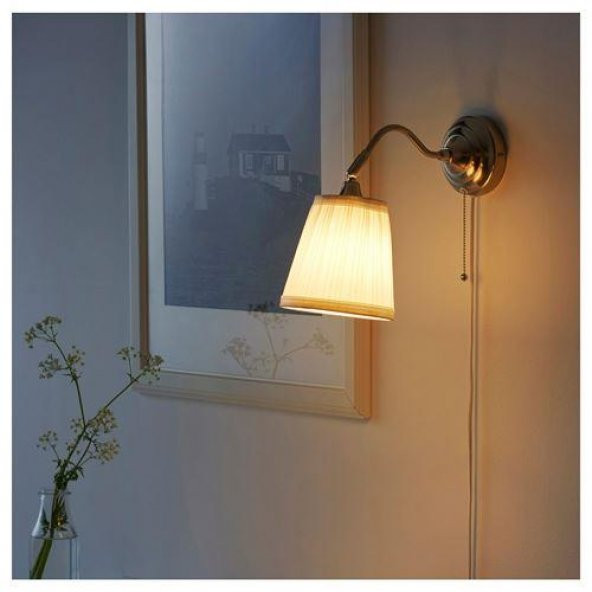 Duvar Lambası Beyaz-Nikel Kaplama MeridyenDukkan 38 Cm Kumaş Abajur - 3