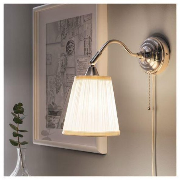 Duvar Lambası Beyaz-Nikel Kaplama MeridyenDukkan 38 Cm Kumaş Abajur - 6