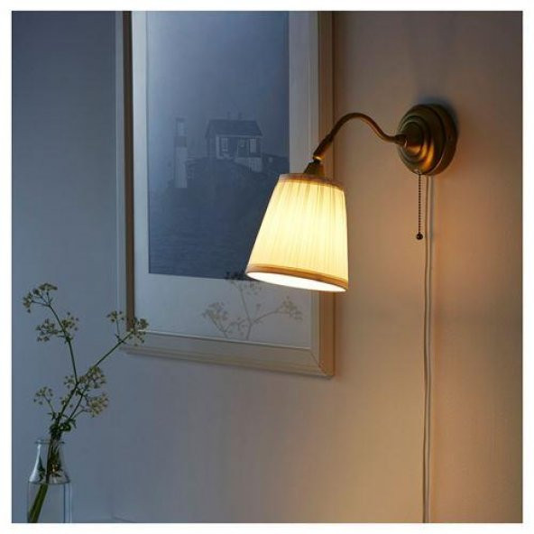 Duvar Lambası Beyaz-Pirinç Rengi, MeridyenDukkan 38 cm Kumaş Abajur - 2