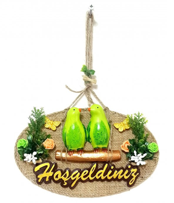Yeşil Kuşlu Hoşgeldiniz Yazılı Kapı Süsü - 2