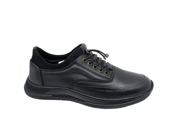 Zerhan 2012 Erkek Siyah Çorap Model Lastik Bağcık Kalın Tabanlı Ayakkabı