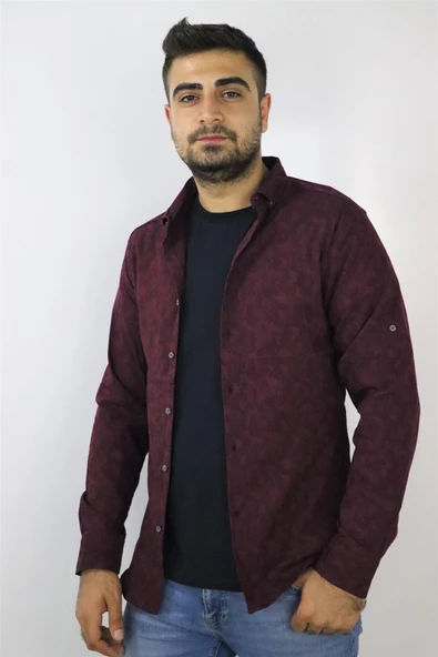 Hnc&Man 13-4005 Erkek Bordo Jakarlı Bengalin Gömlek