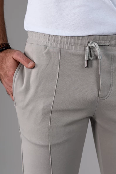 SLİMFİT DAR PAÇA BELİ LASTİKLİ İPLİKLİ LİKRALI JOGGER PANTOLON - 5