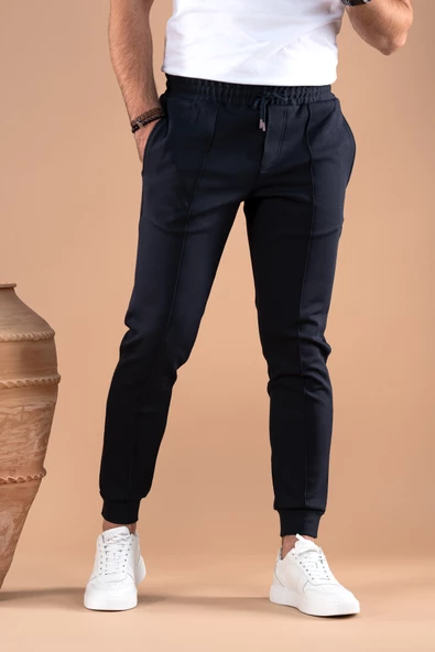 SLİMFİT DAR PAÇA BELİ LASTİKLİ İPLİKLİ LİKRALI JOGGER PANTOLON - 7
