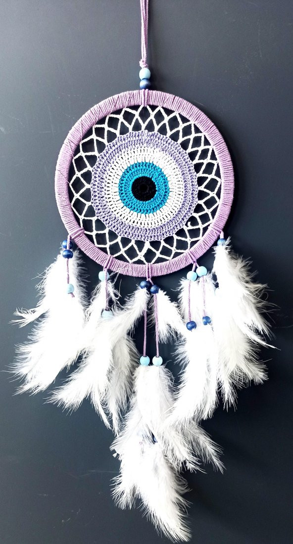 Nazar Boncuğu Motifli Lila Rengi Dream Catcher Düş Kapanı Duvar Süsü - 2