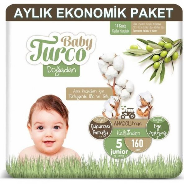 Baby Turco Bebek Bezi Aylık Paket 5 Numara 12-25 kg 160lı