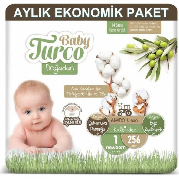 Baby Turco Bebek Bezi Aylık Paket 1 Numara 2-5 kg 256lı