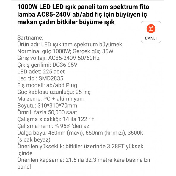 1000W bitki yetiştirme led isik - 7