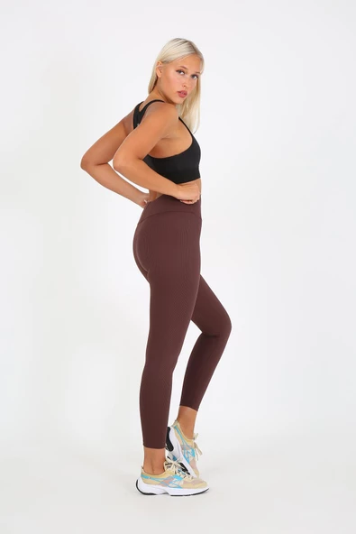 AuraFit ART-4102 Yüksek Bel Fitilli Toparlayıcı İnterlok Beli Kalın Lastikli Kadın Örme Tayt - 4