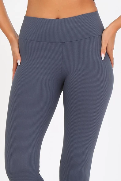 AuraFit ART-4102 Yüksek Bel Fitilli Toparlayıcı İnterlok Beli Kalın Lastikli Kadın Örme Tayt - 6