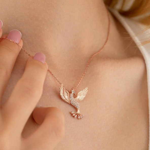 Gümüş Pazarım Beyaz Taşlı Anka Kuşu Gümüş Kolye - 2