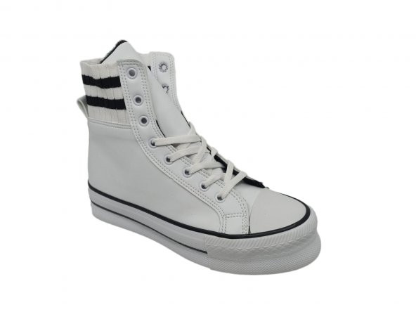 Zerhan 455 Beyaz Kalın Taban Bileği Çoraplı Bağcıklı Spor Ayakkabı Bot