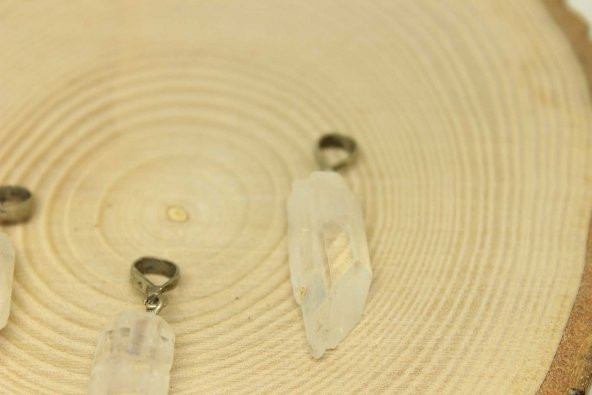 Kristal Kuvars Taşı 925 Ayar Gümüş Aparatlı Kolye Ucu - Resim 2