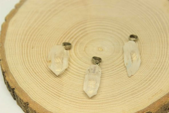 Kristal Kuvars Taşı 925 Ayar Gümüş Aparatlı Kolye Ucu - Resim 3