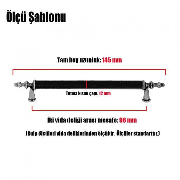 Çekmece Dolap Kapak Kulpu Kulbu Siyah Metal Kulp 96 mm (4 ADET) - 3