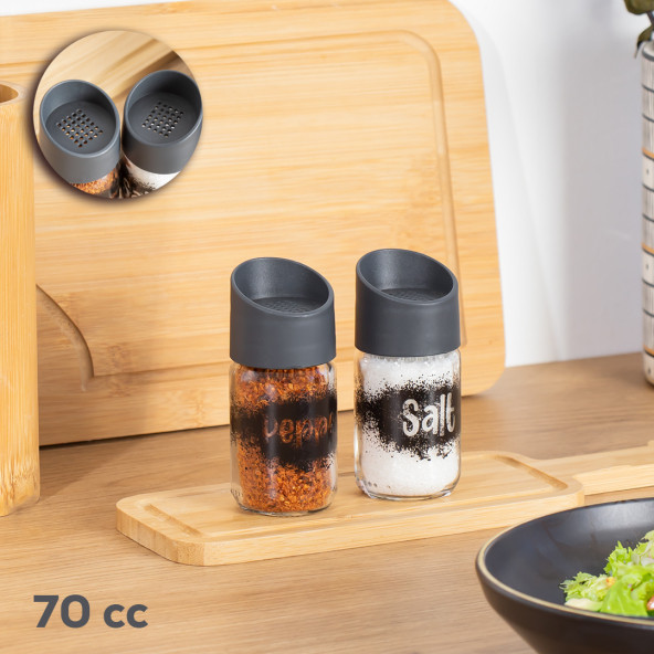 Porsima 121062-23-24 2'li Baharat Takımı - Cam Tuzluk Biberlik Baharatlık Salt Pepper 70 cc