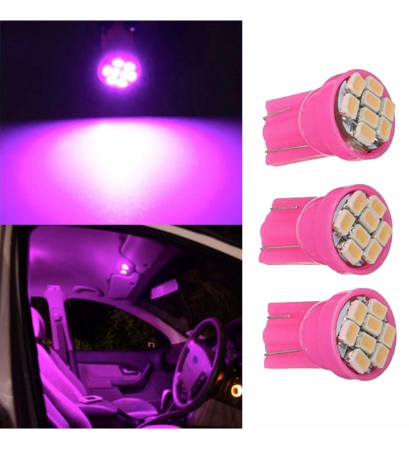 2 ADET PEMBE RENK MiNi DİPSİZ T10 LED PARK AMPULÜ 8 LEDLİ