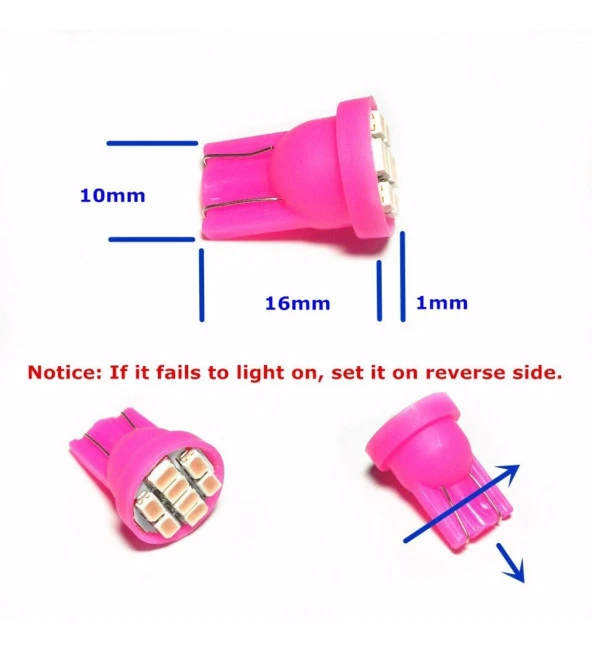 2 ADET PEMBE RENK MiNi DİPSİZ T10 LED PARK AMPULÜ 8 LEDLİ - 2