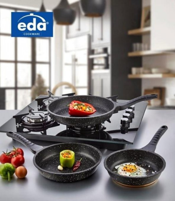 Eda Granit Döküm 3lü Tava Seti Gri 20-24-28 cm