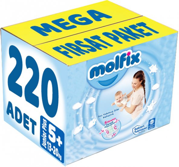 Molfix Bebek Bezi Beden:5+ (13-20Kg) Junior Plus 220 Adet Mega Fırsat Pk