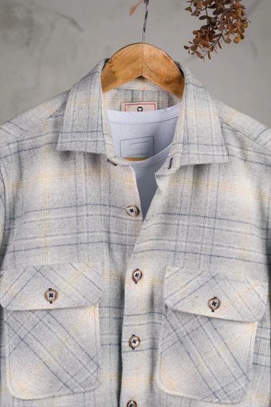 OVERSİZE EKOSELİ ÇİFT CEP ERKEK KALIN ODUNCU GÖMLEK - 6