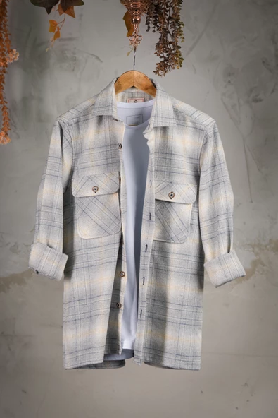 OVERSİZE EKOSELİ ÇİFT CEP ERKEK KALIN ODUNCU GÖMLEK - 4