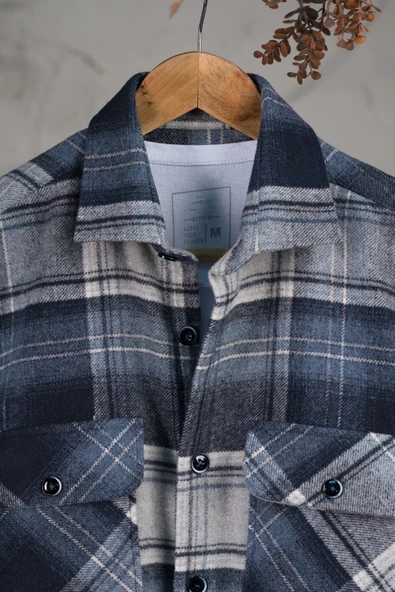 OVERSİZE EKOSELİ ÇİFT CEP ERKEK KALIN ODUNCU GÖMLEK - 3