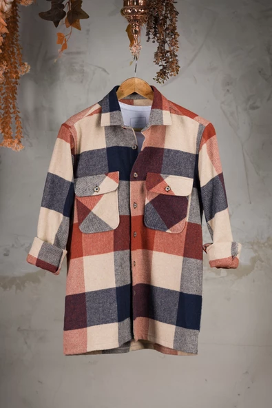 OVERSİZE EKOSELİ ÇİFT CEP ERKEK KALIN ODUNCU GÖMLEK - Resim 2